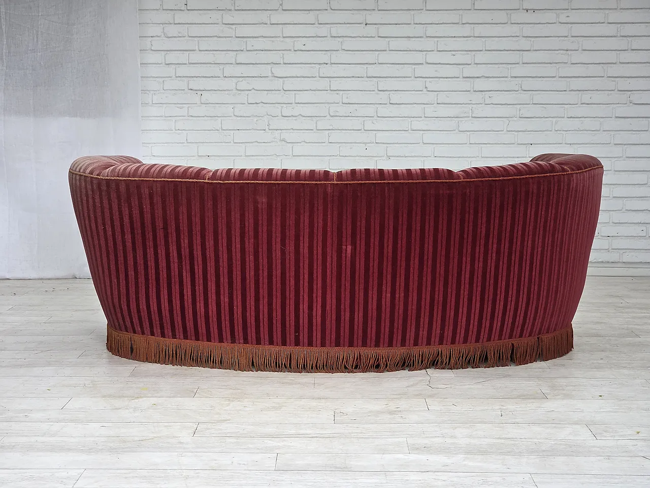 1960s, Danish 2-seater "Banan" sofa, furniture velour, oak wood. 8