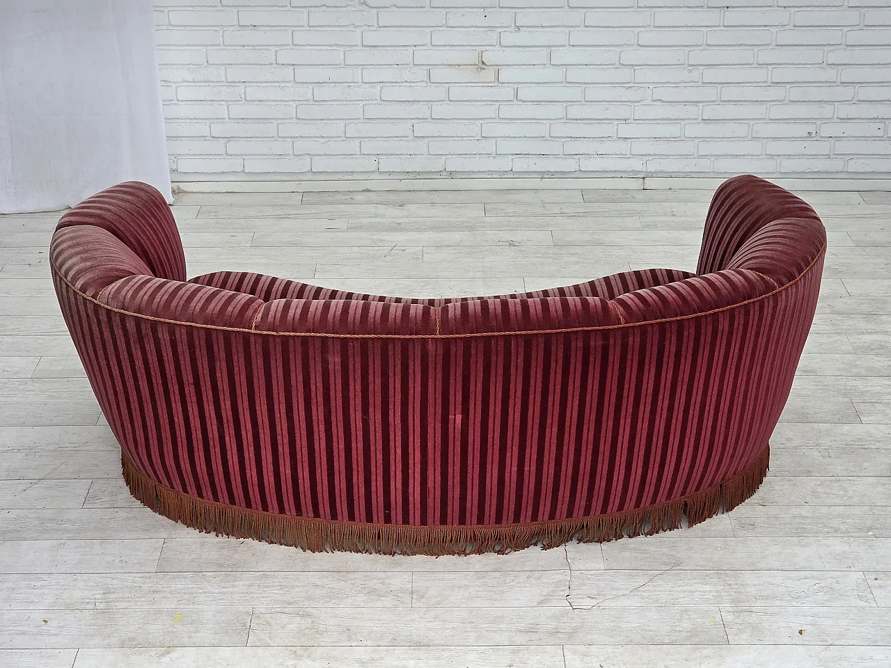 1960s, Danish 2-seater "Banan" sofa, furniture velour, oak wood. 9