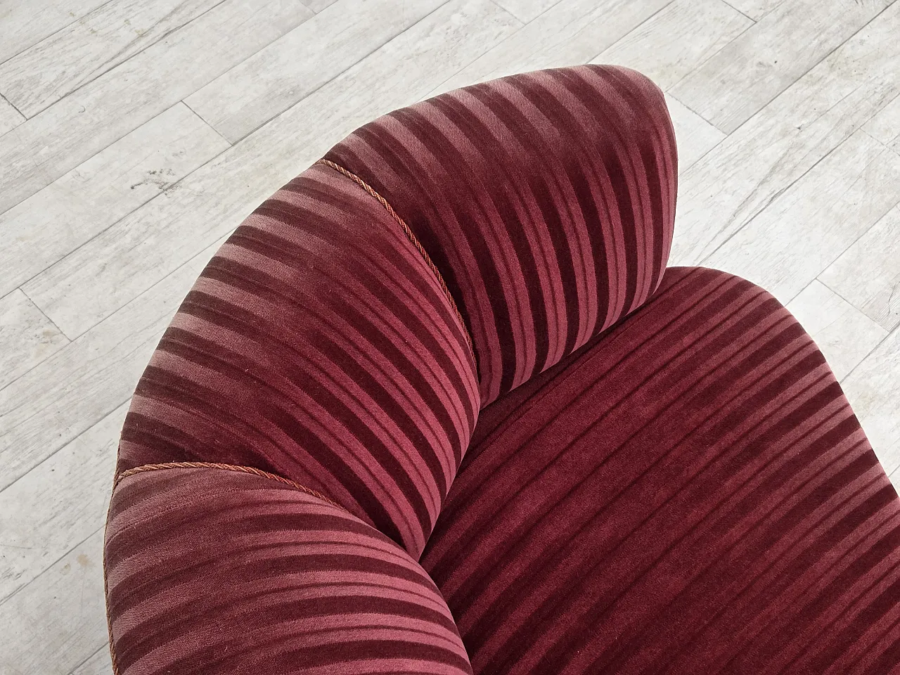 1960s, Danish 2-seater "Banan" sofa, furniture velour, oak wood. 12