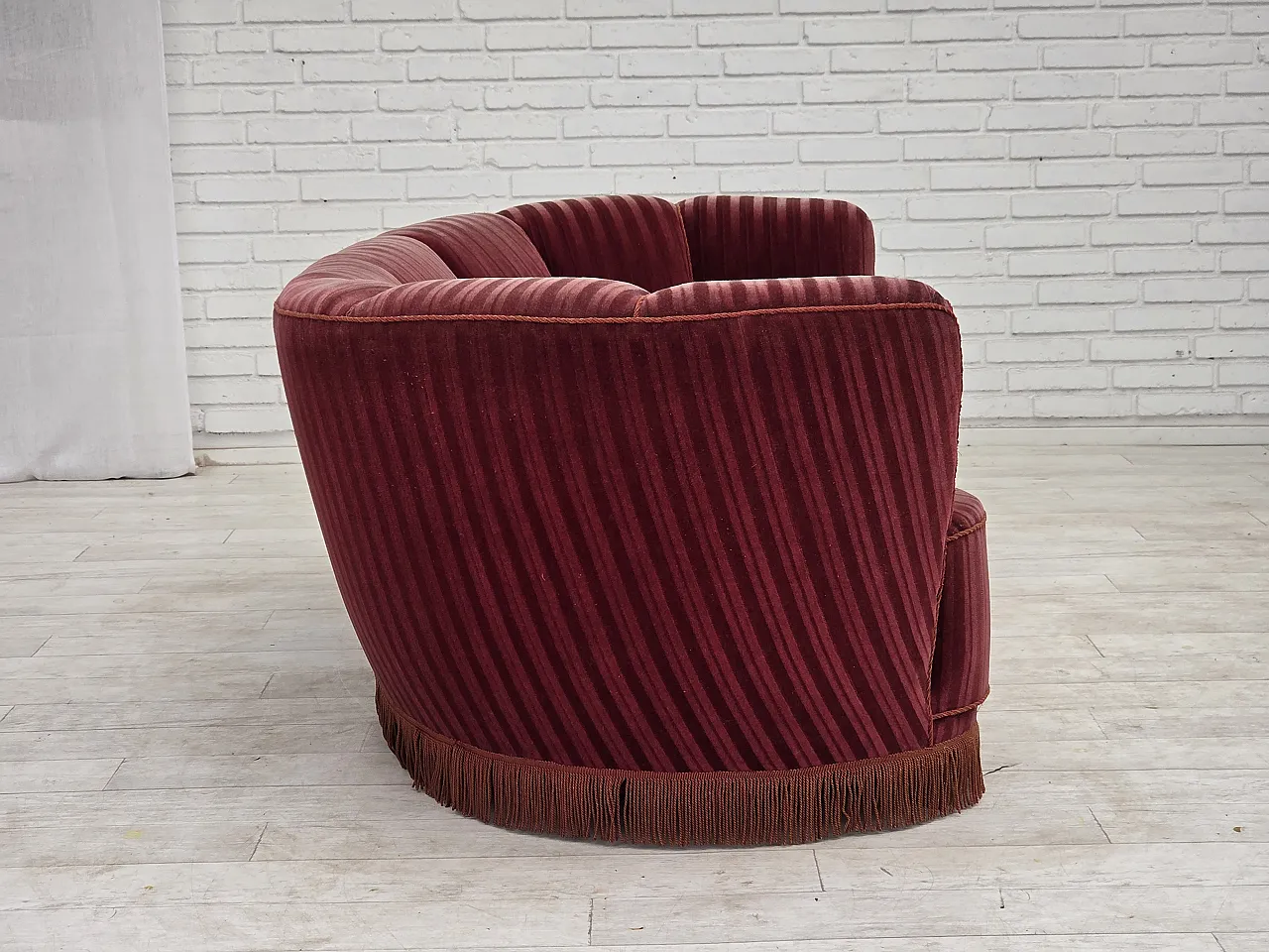 1960s, Danish 2-seater "Banan" sofa, furniture velour, oak wood. 14