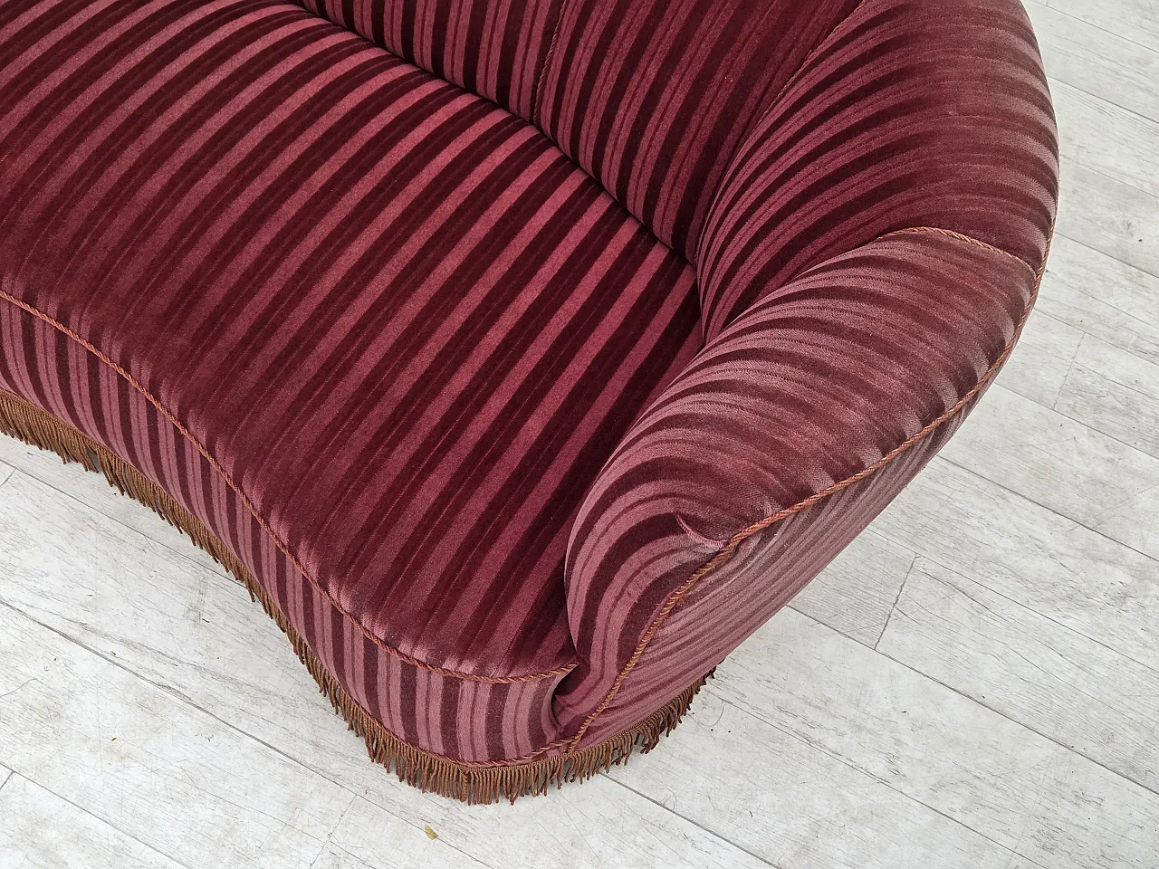1960s, Danish 2-seater "Banan" sofa, furniture velour, oak wood. 18