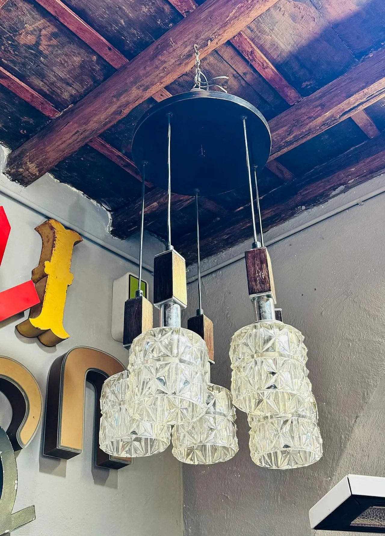 Lampadario danese in metallo cromato 5