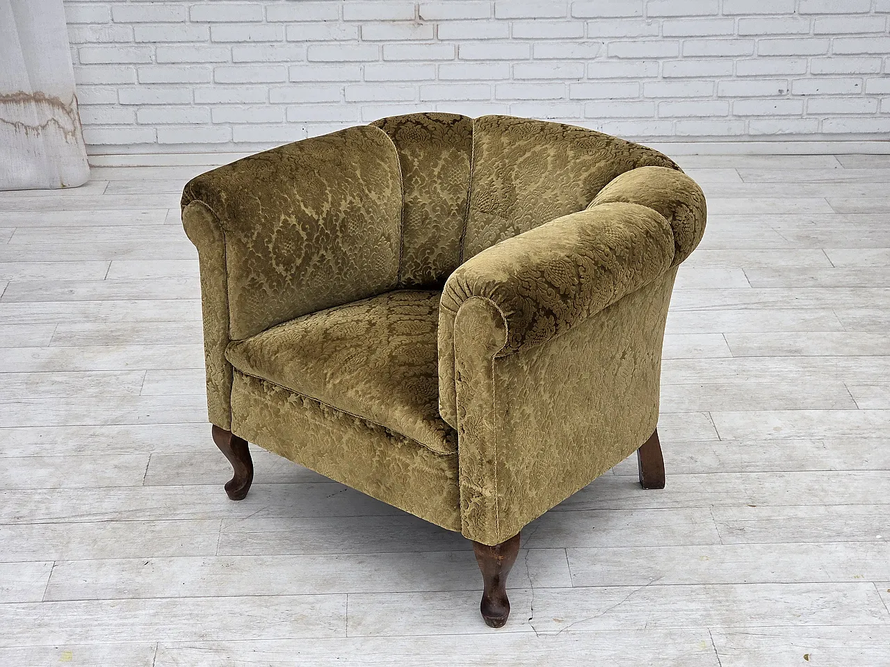 1950s, Danish relax chair, furniture velour, beech wood. 4