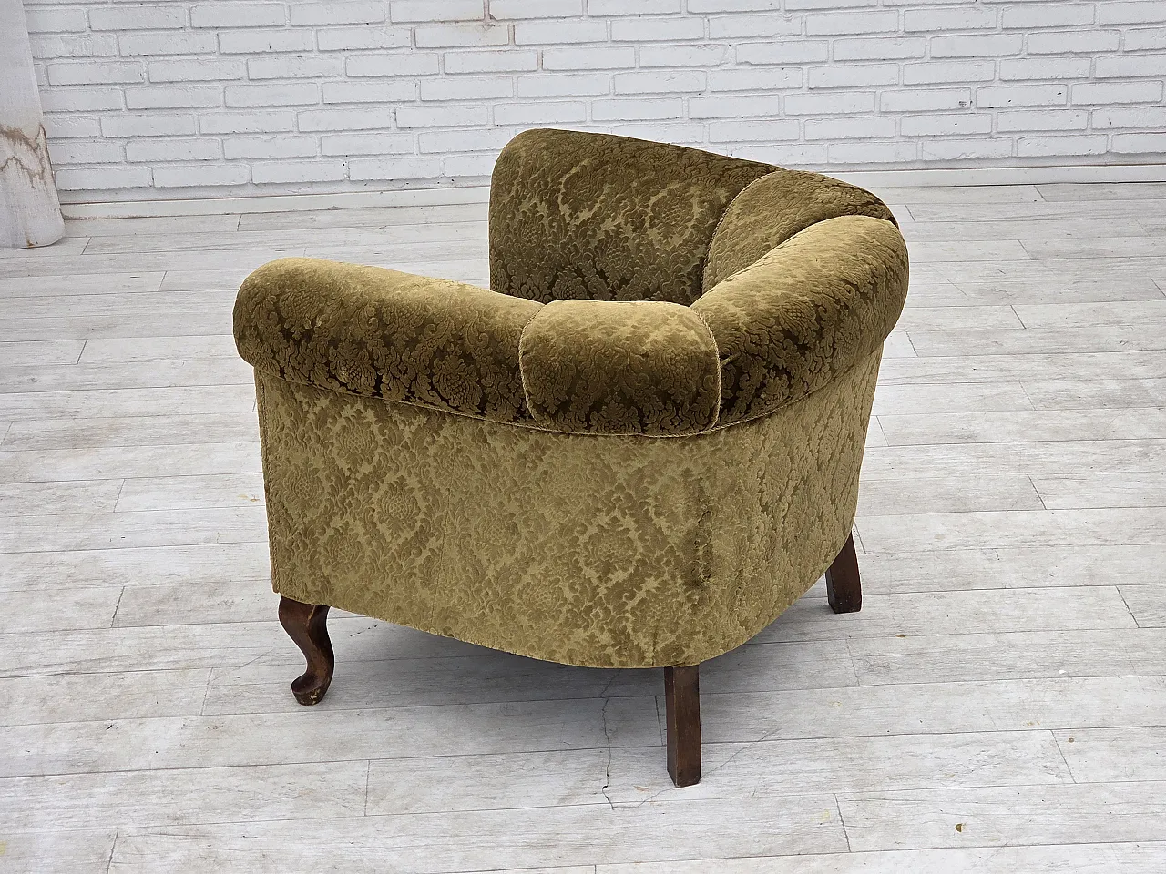 1950s, Danish relax chair, furniture velour, beech wood. 5