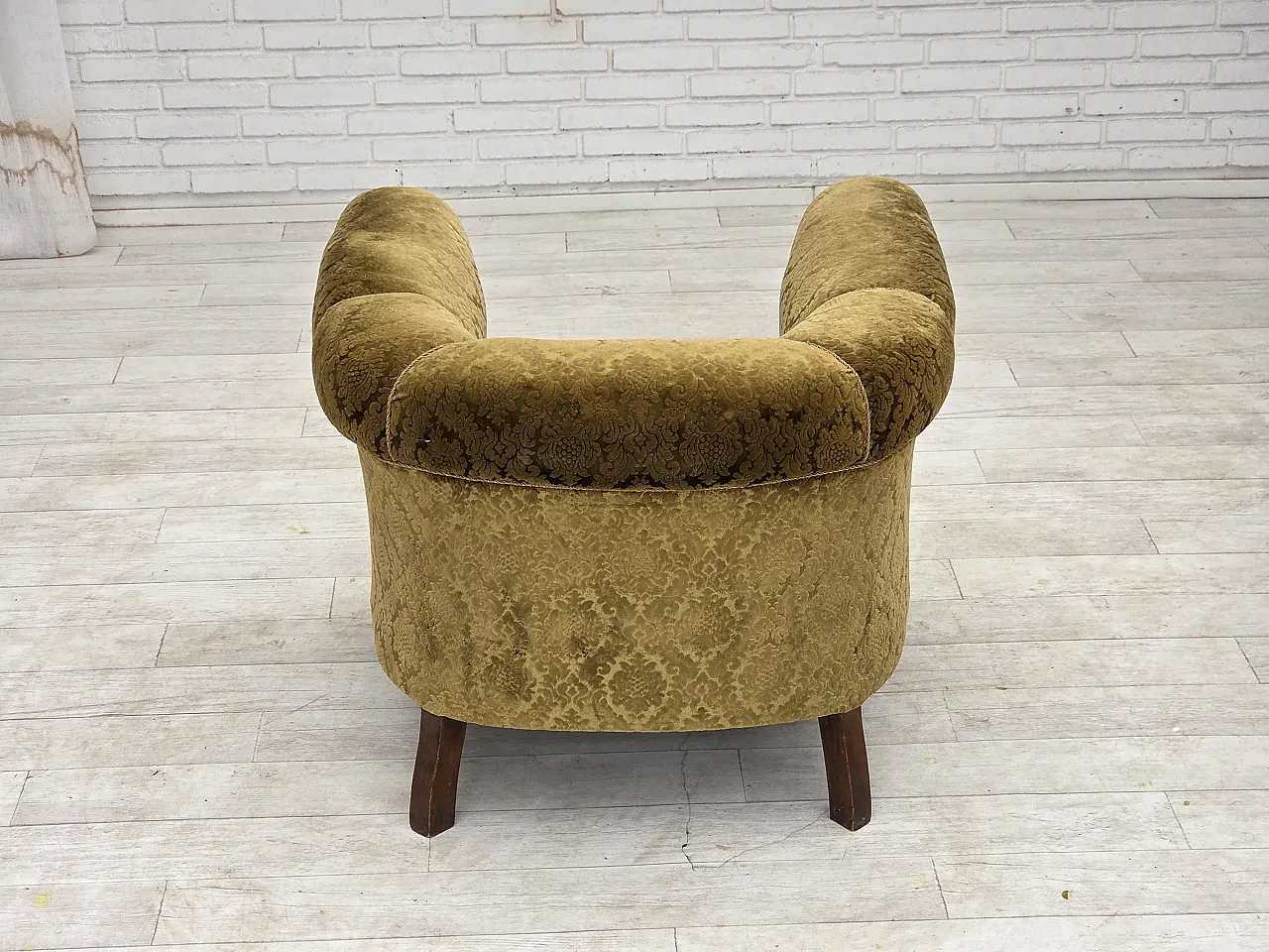 1950s, Danish relax chair, furniture velour, beech wood. 6