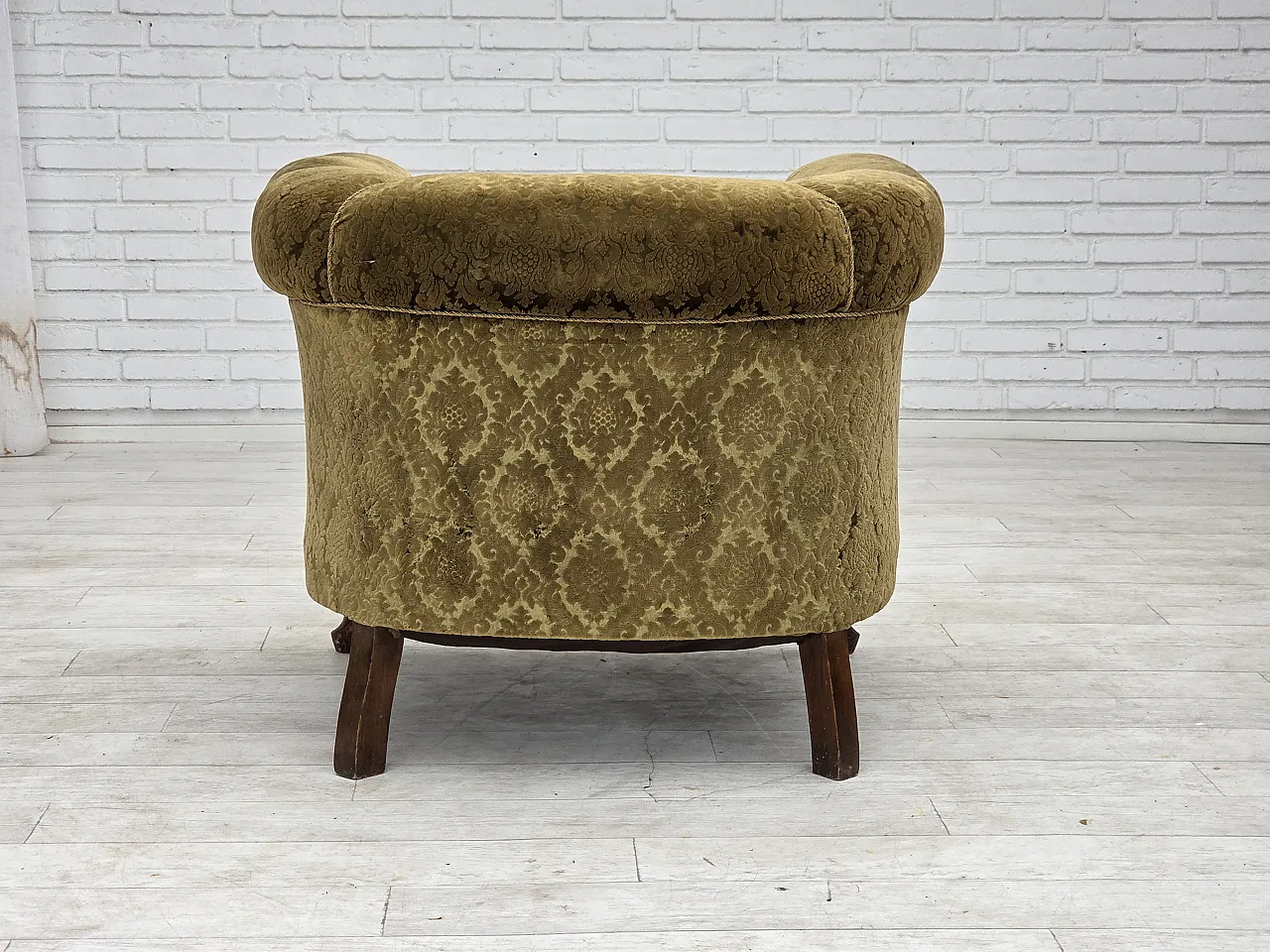 1950s, Danish relax chair, furniture velour, beech wood. 7