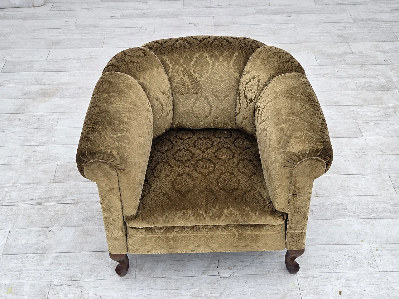 1950s, Danish relax chair, furniture velour, beech wood. 14
