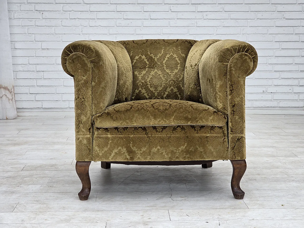 1950s, Danish relax chair, furniture velour, beech wood. 15
