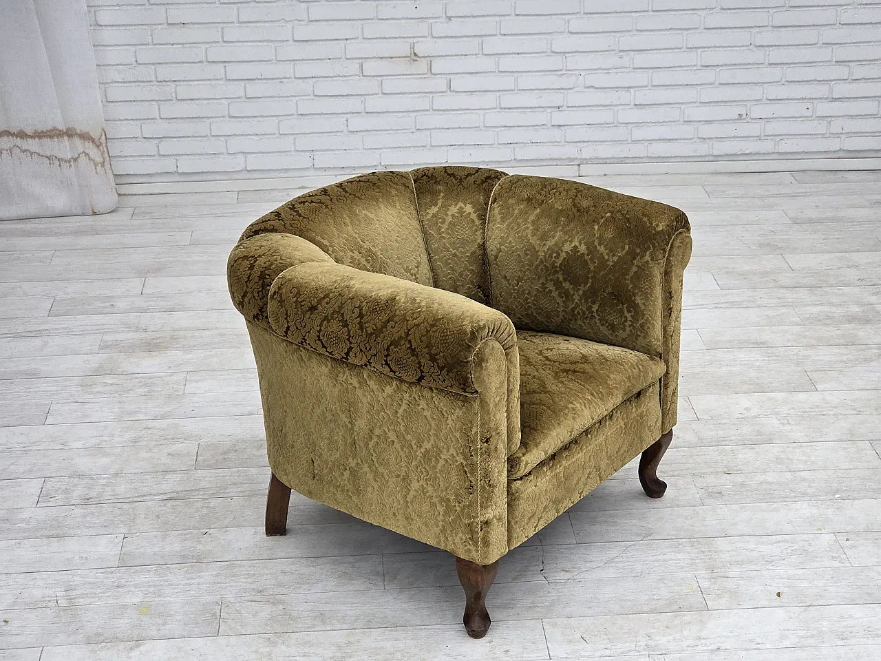 1950s, Danish relax chair, furniture velour, beech wood. 17