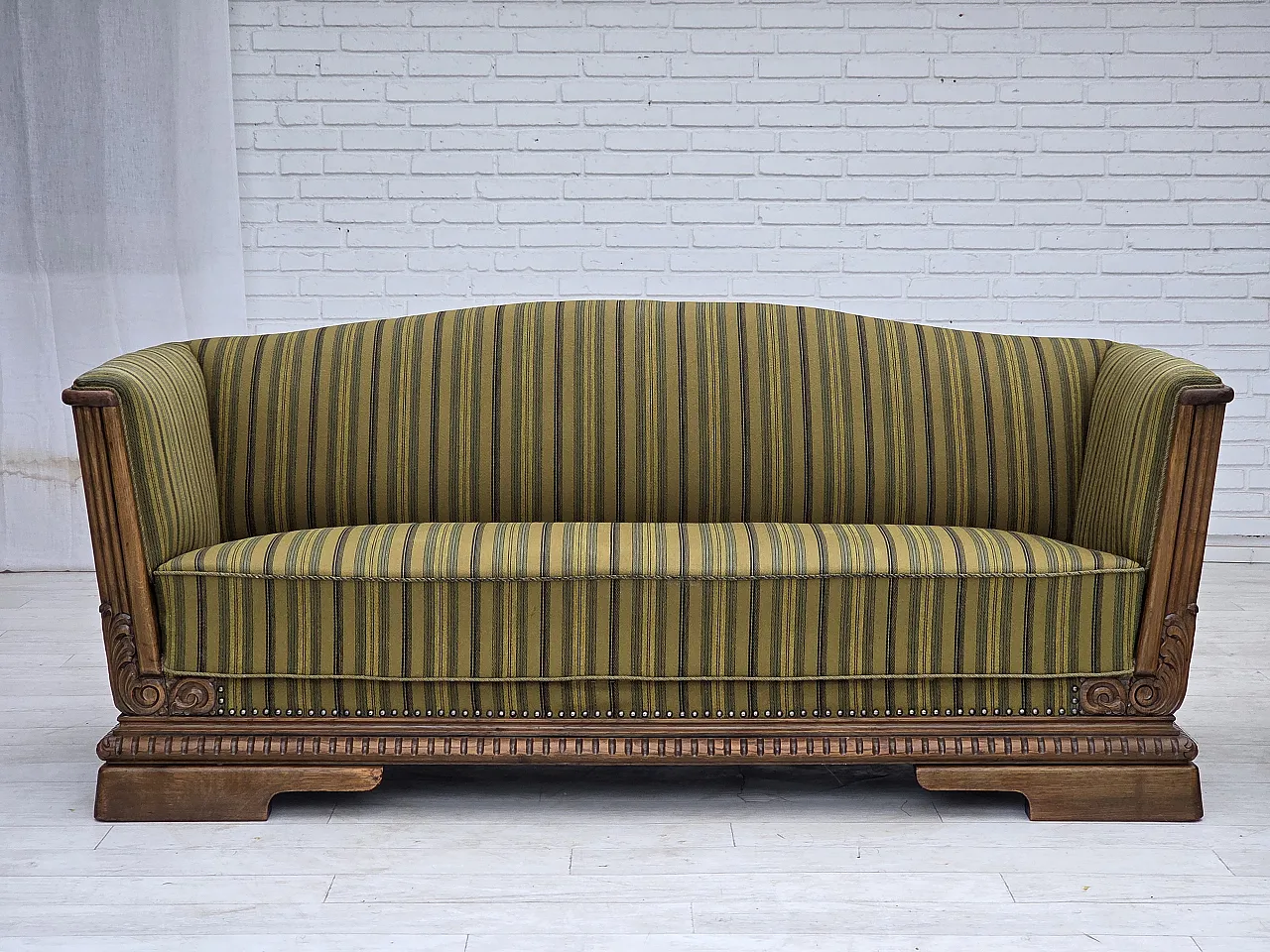 1950s, Danish 3-seater sofa, furniture velour, oak wood. 1