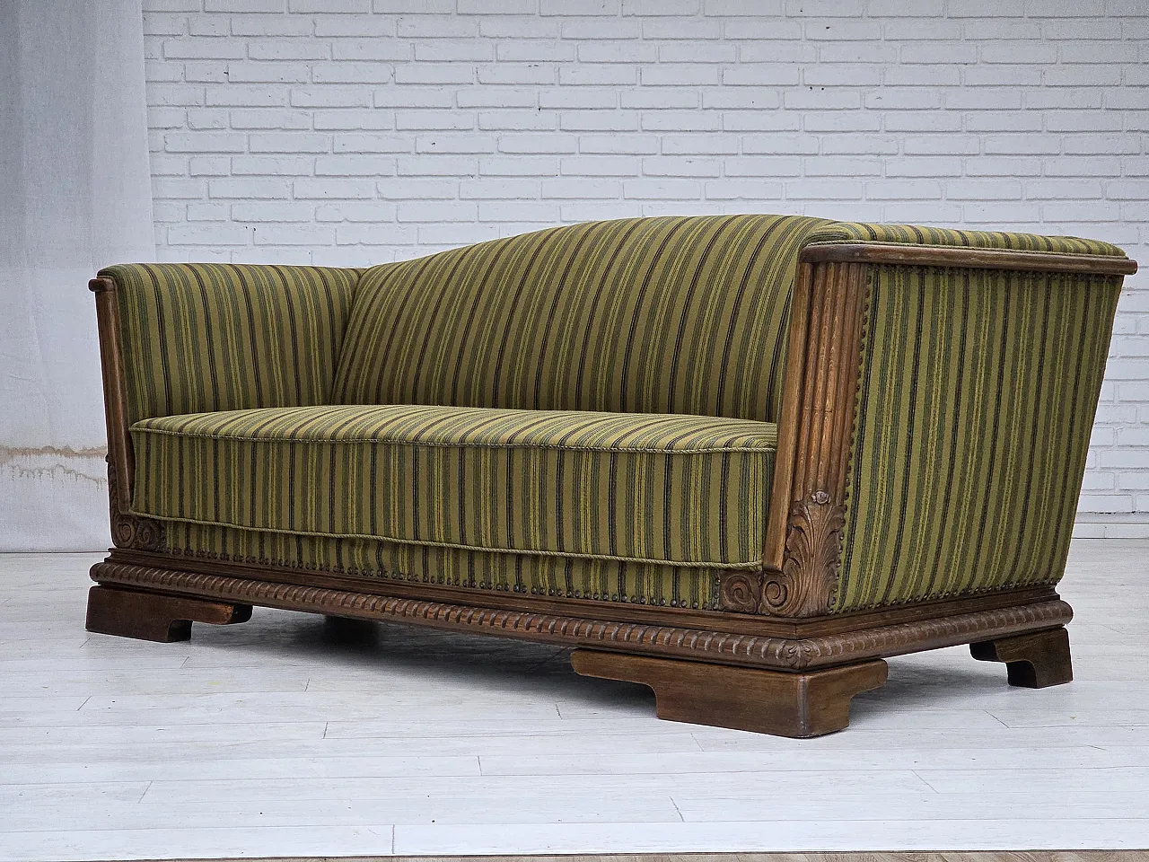 1950s, Danish 3-seater sofa, furniture velour, oak wood. 4