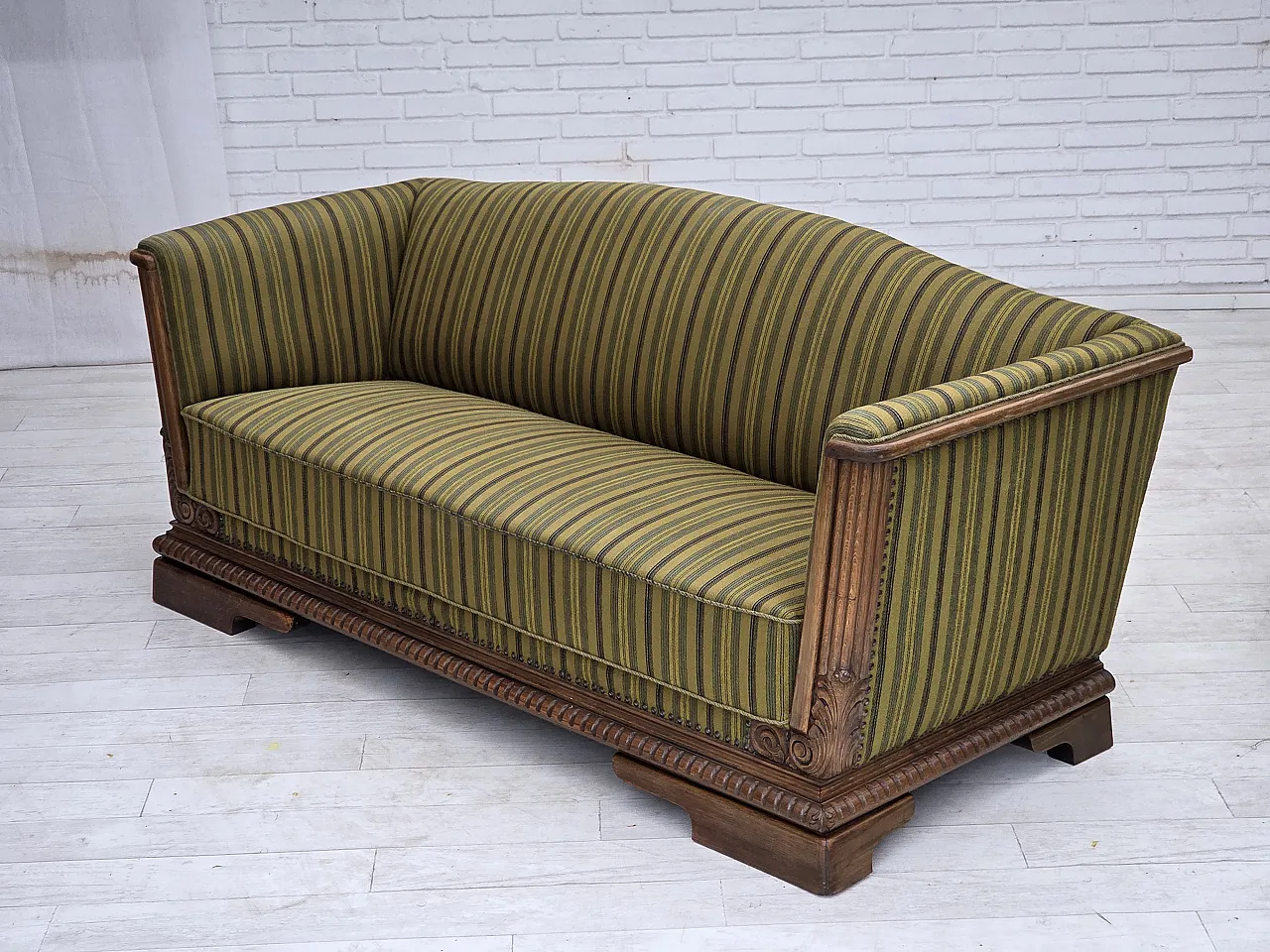 1950s, Danish 3-seater sofa, furniture velour, oak wood. 5