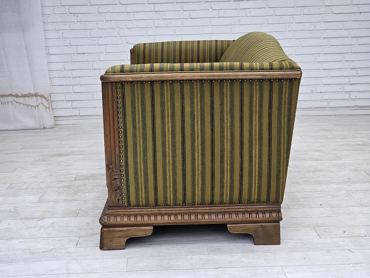 1950s, Danish 3-seater sofa, furniture velour, oak wood. 6