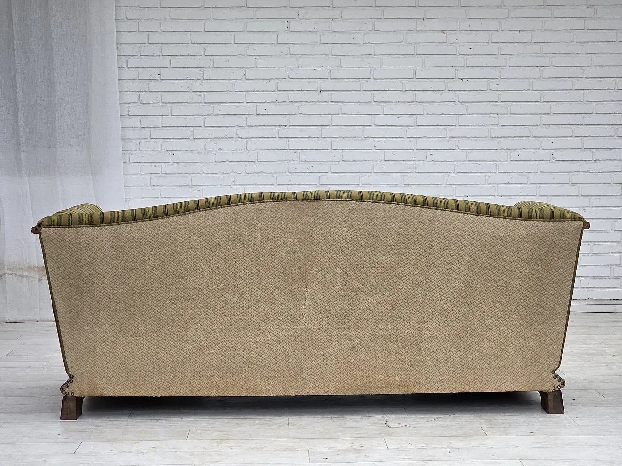 1950s, Danish 3-seater sofa, furniture velour, oak wood. 9
