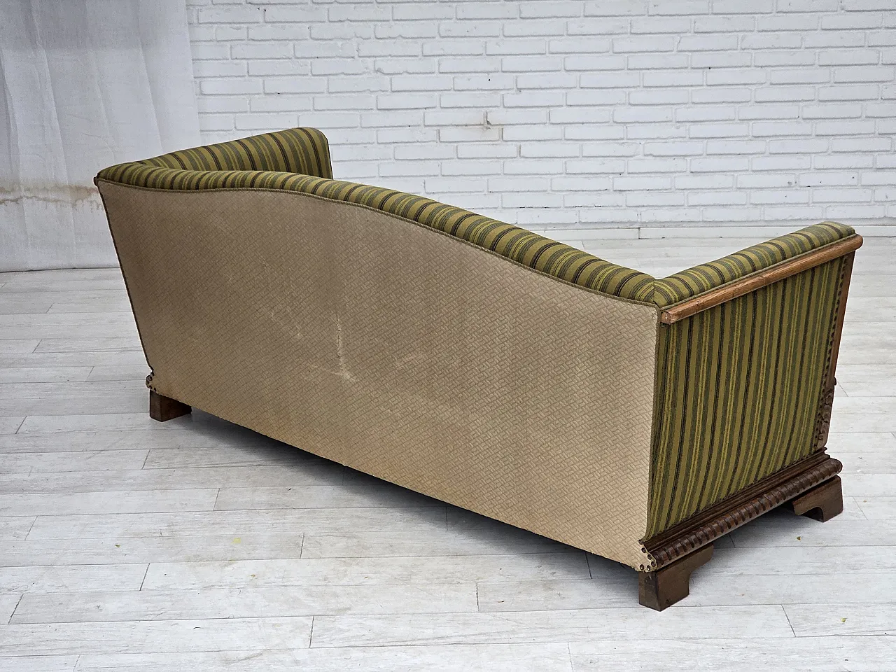 1950s, Danish 3-seater sofa, furniture velour, oak wood. 10