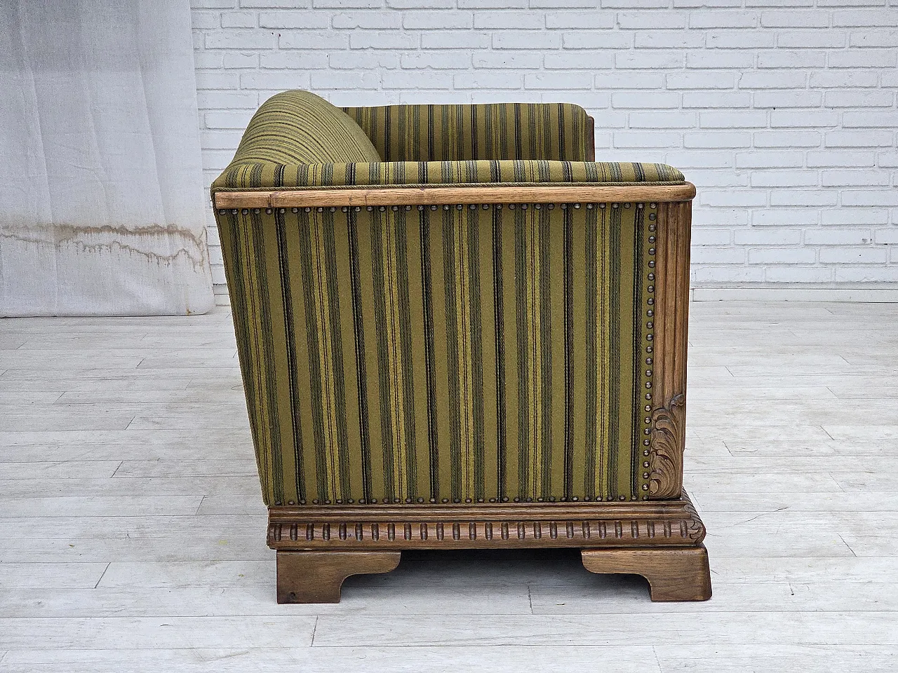 1950s, Danish 3-seater sofa, furniture velour, oak wood. 11