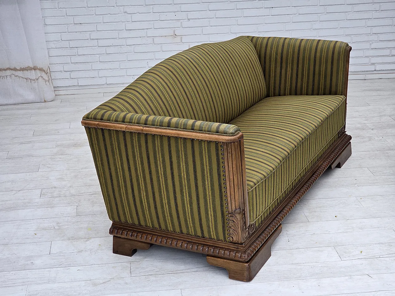 1950s, Danish 3-seater sofa, furniture velour, oak wood. 14