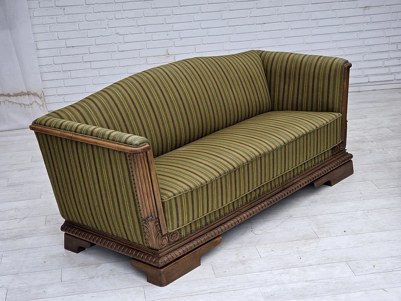 1950s, Danish 3-seater sofa, furniture velour, oak wood. 15