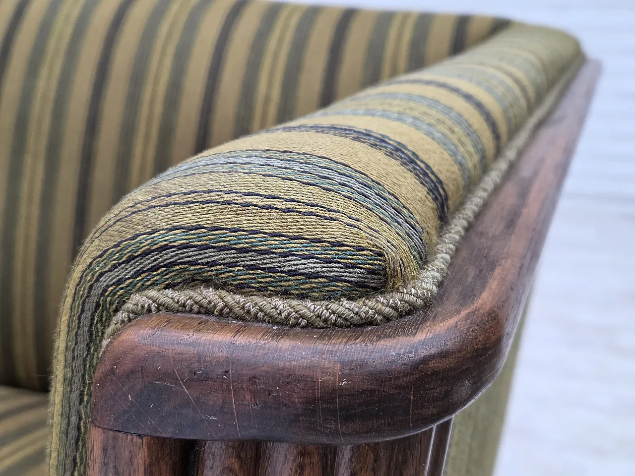 1950s, Danish 3-seater sofa, furniture velour, oak wood. 16
