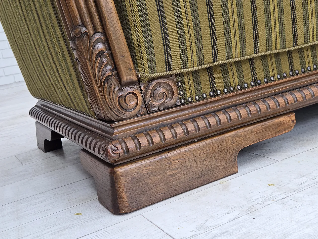 1950s, Danish 3-seater sofa, furniture velour, oak wood. 17