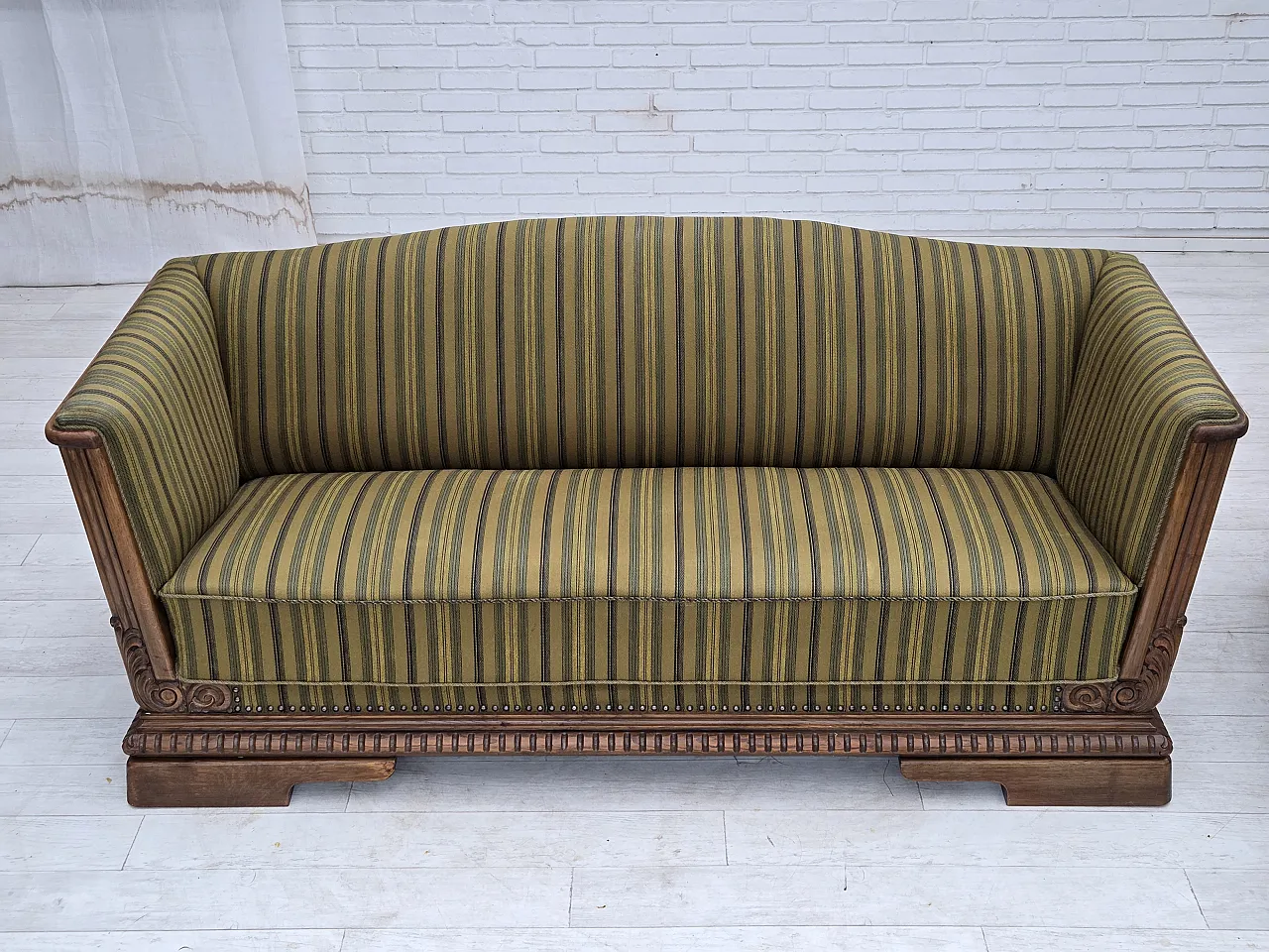1950s, Danish 3-seater sofa, furniture velour, oak wood. 18