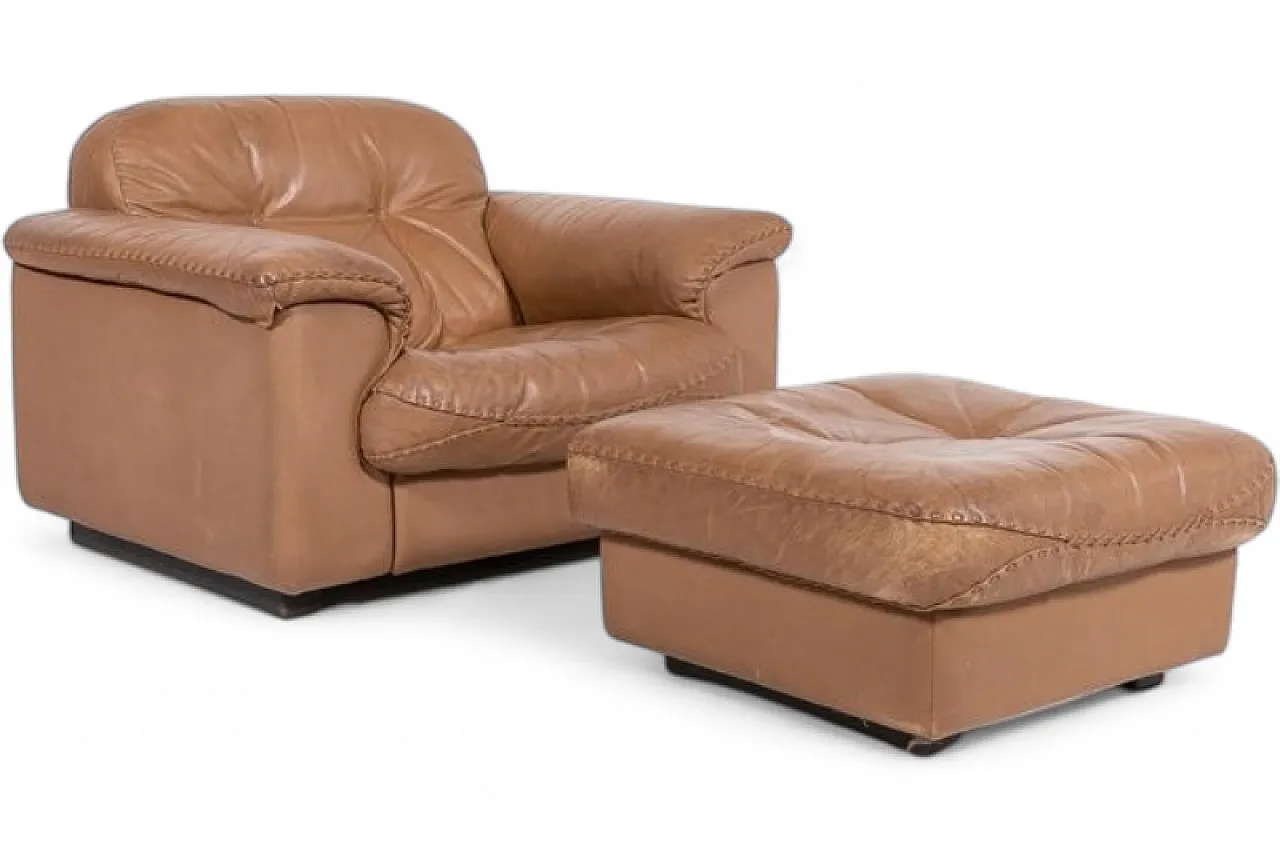 DS 101 Lounge chair in leather with ottoman from de Sede, 1970s 10