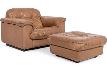 DS 101 Lounge chair in leather with ottoman from de Sede, 1970s