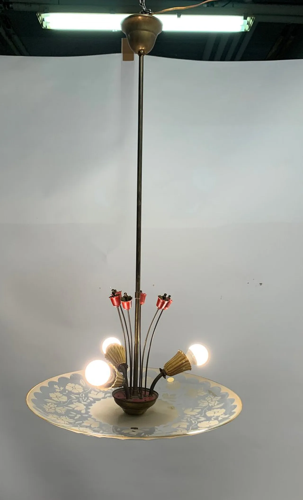 Lampada da soffitto in ottone, anni '50 1