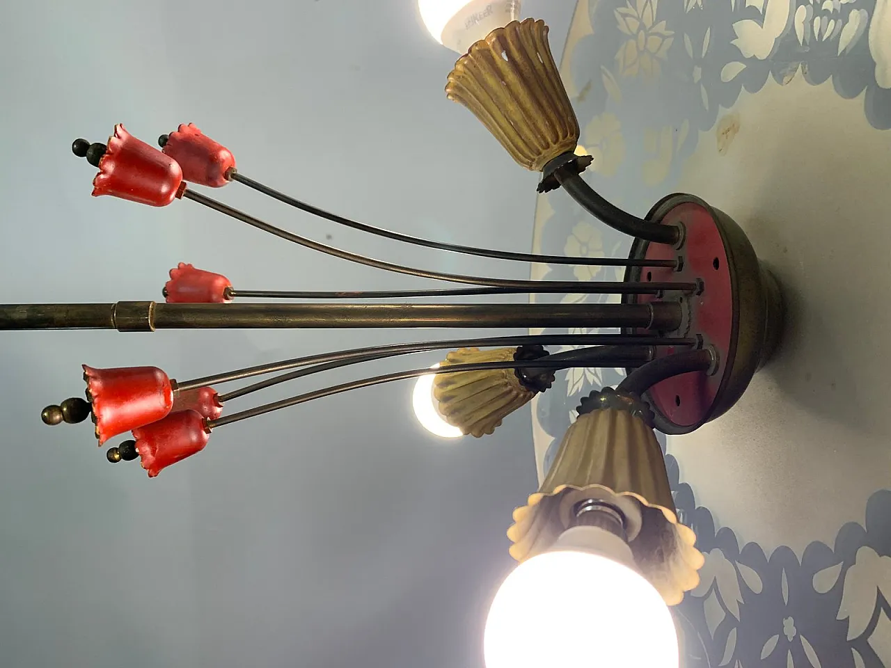 Lampada da soffitto in ottone, anni '50 3