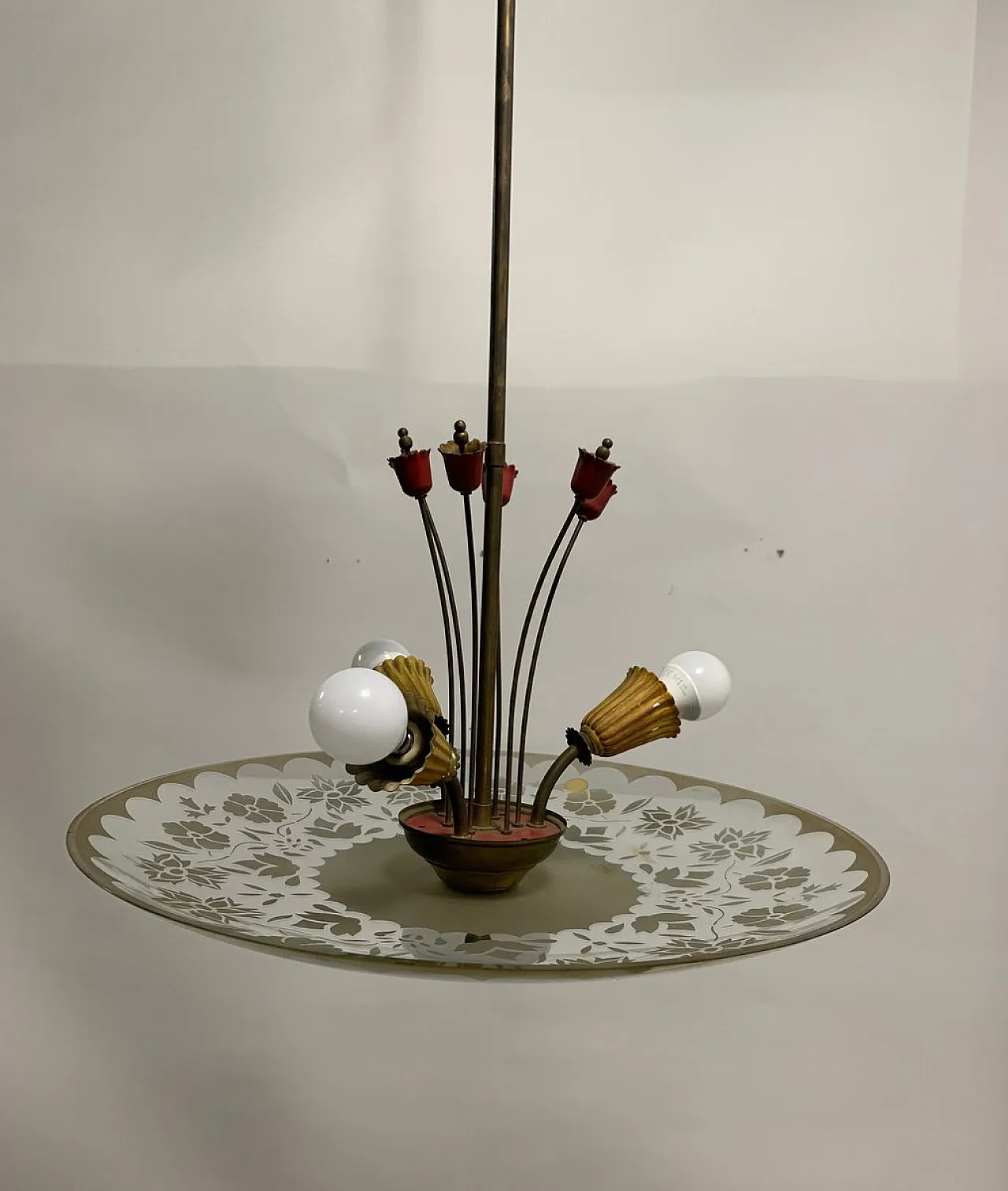 Lampada da soffitto in ottone, anni '50 6