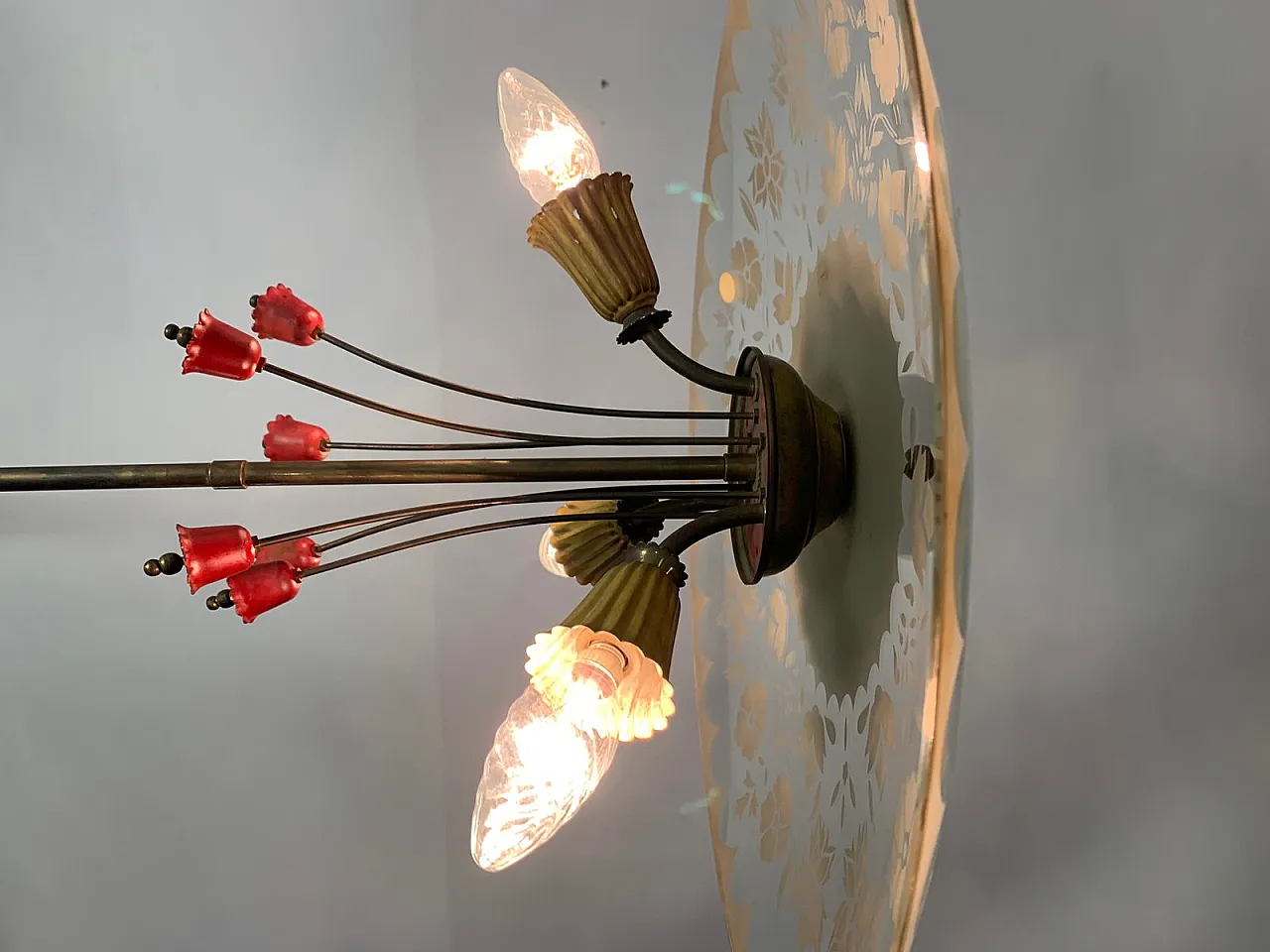 Lampada da soffitto in ottone, anni '50 8