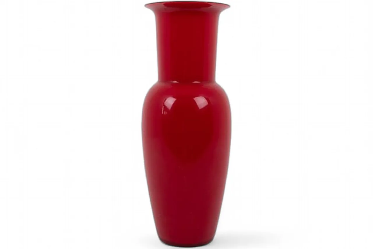 Opalino red vase by Venini, 1980s 6