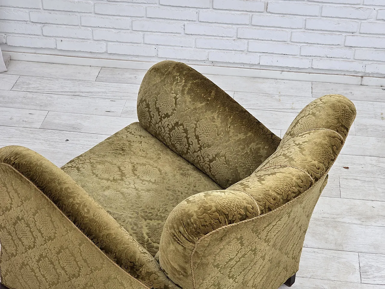 1950s, Danish relax chair, furniture velour, oak wood. 6