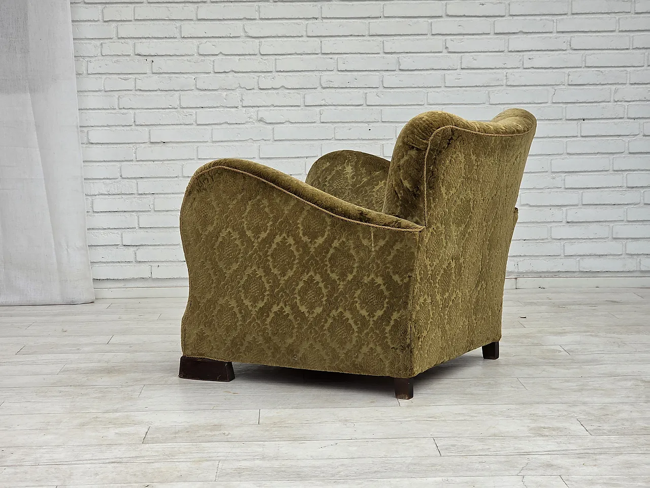 1950s, Danish relax chair, furniture velour, oak wood. 7