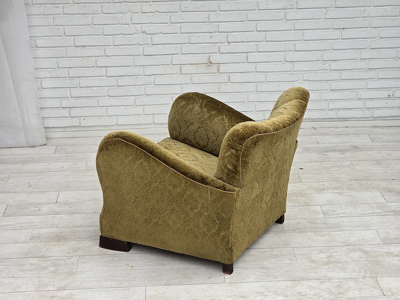 1950s, Danish relax chair, furniture velour, oak wood. 8