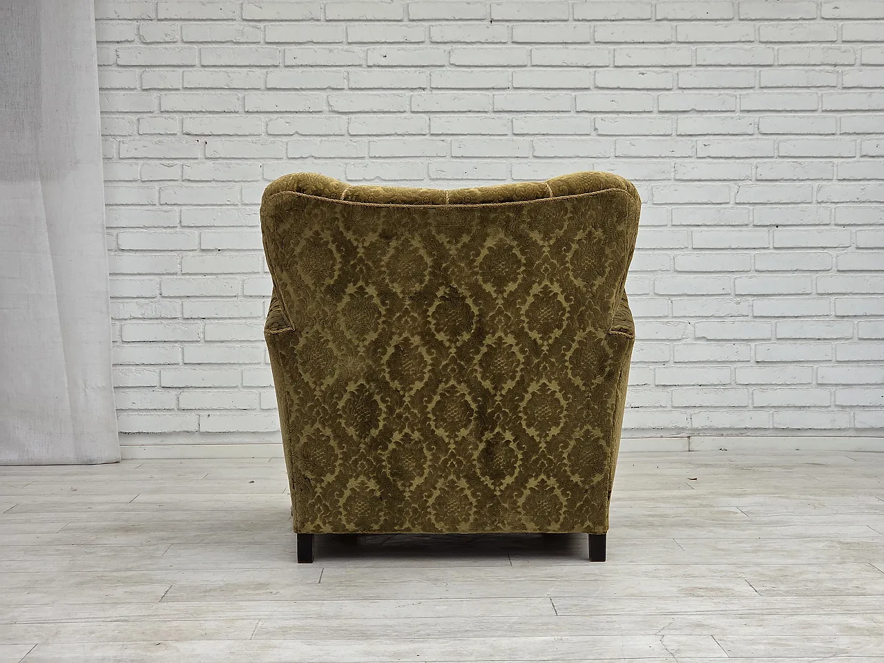 1950s, Danish relax chair, furniture velour, oak wood. 9