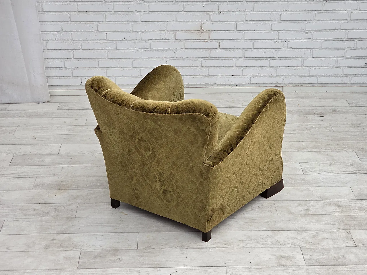 1950s, Danish relax chair, furniture velour, oak wood. 10