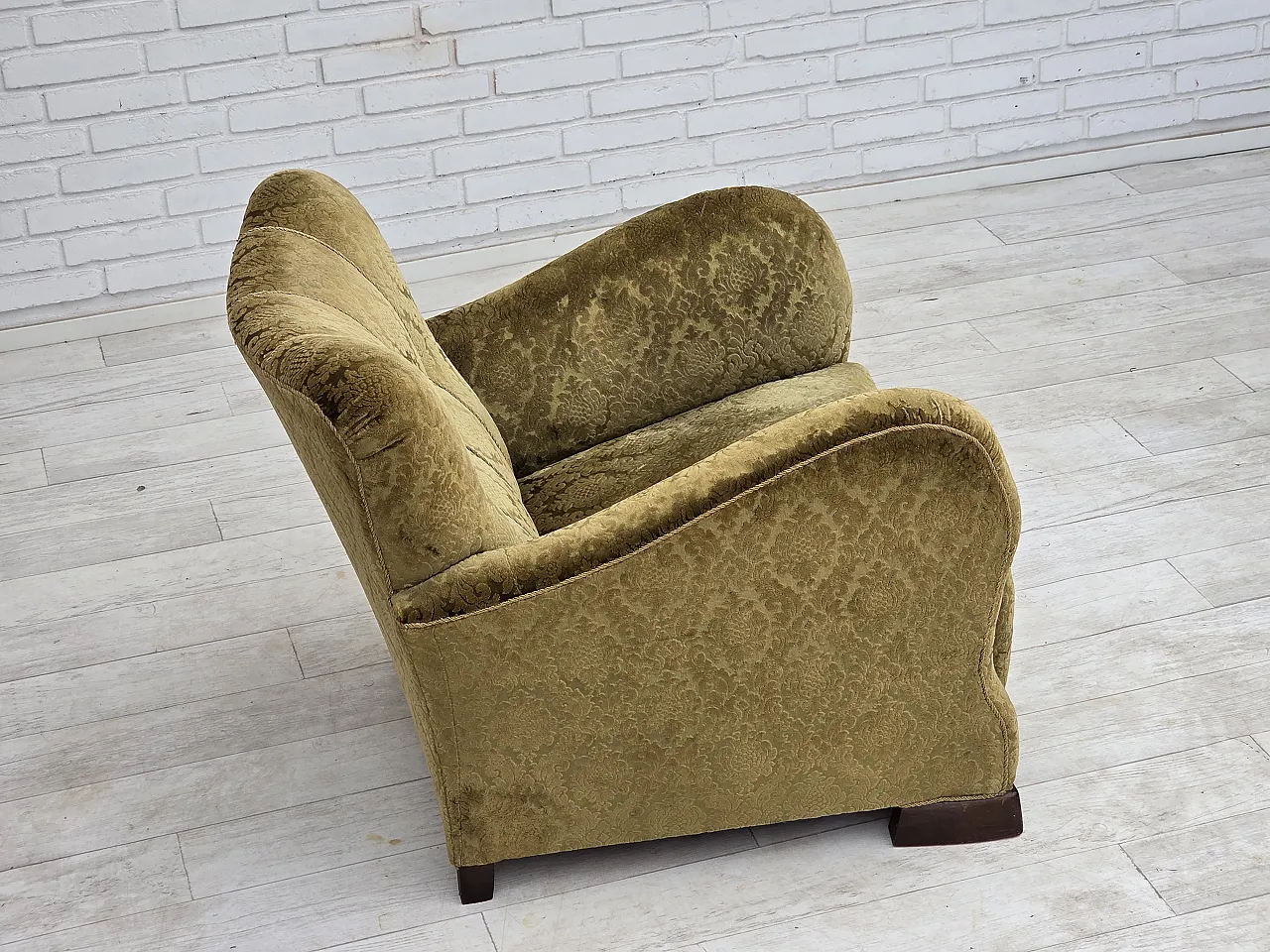 1950s, Danish relax chair, furniture velour, oak wood. 11
