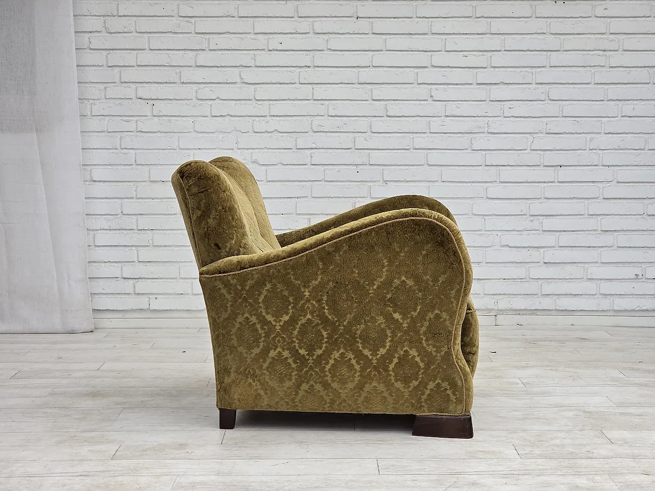 1950s, Danish relax chair, furniture velour, oak wood. 12