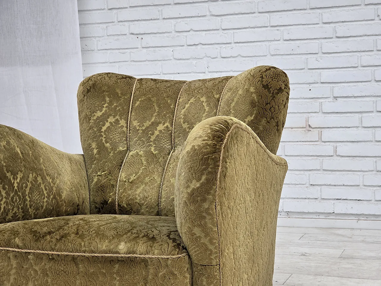 1950s, Danish relax chair, furniture velour, oak wood. 13