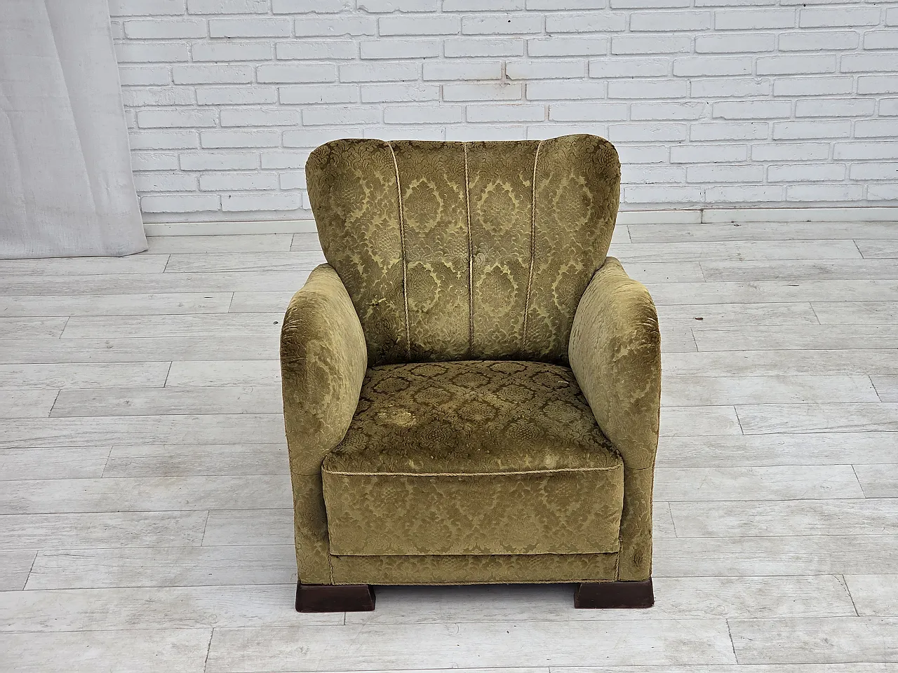 1950s, Danish relax chair, furniture velour, oak wood. 14