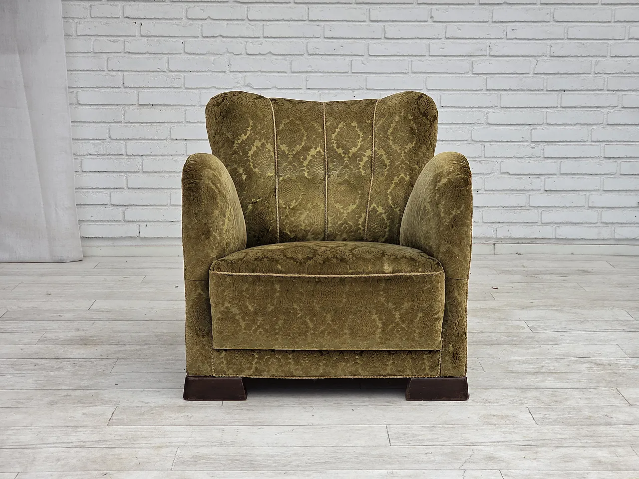 1950s, Danish relax chair, furniture velour, oak wood. 15
