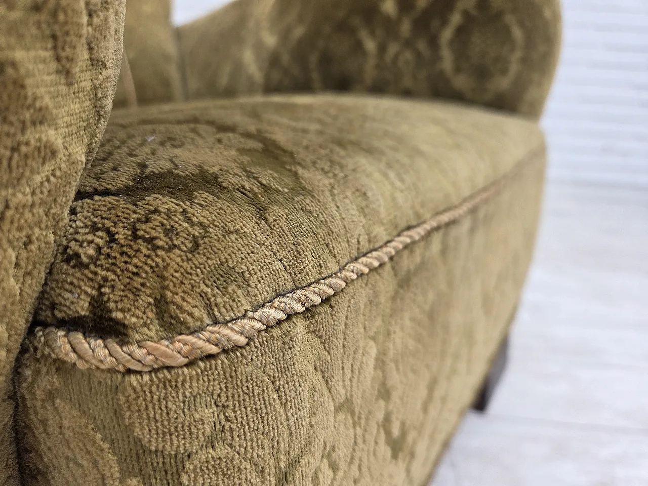 1950s, Danish relax chair, furniture velour, oak wood. 16