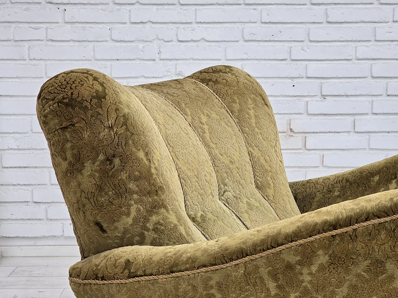 1950s, Danish relax chair, furniture velour, oak wood. 17