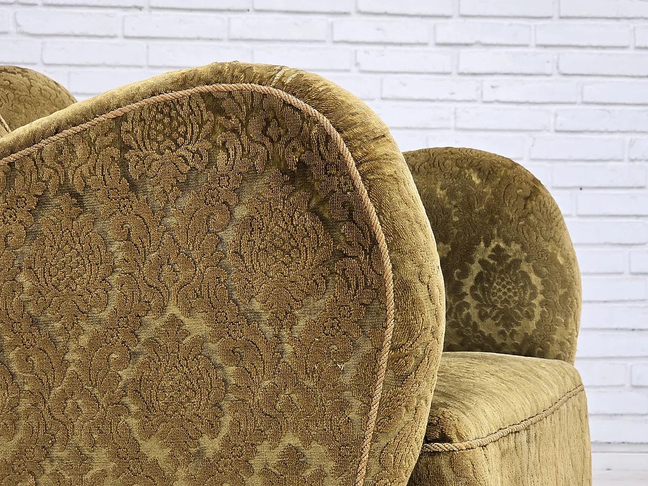 1950s, Danish relax chair, furniture velour, oak wood. 18