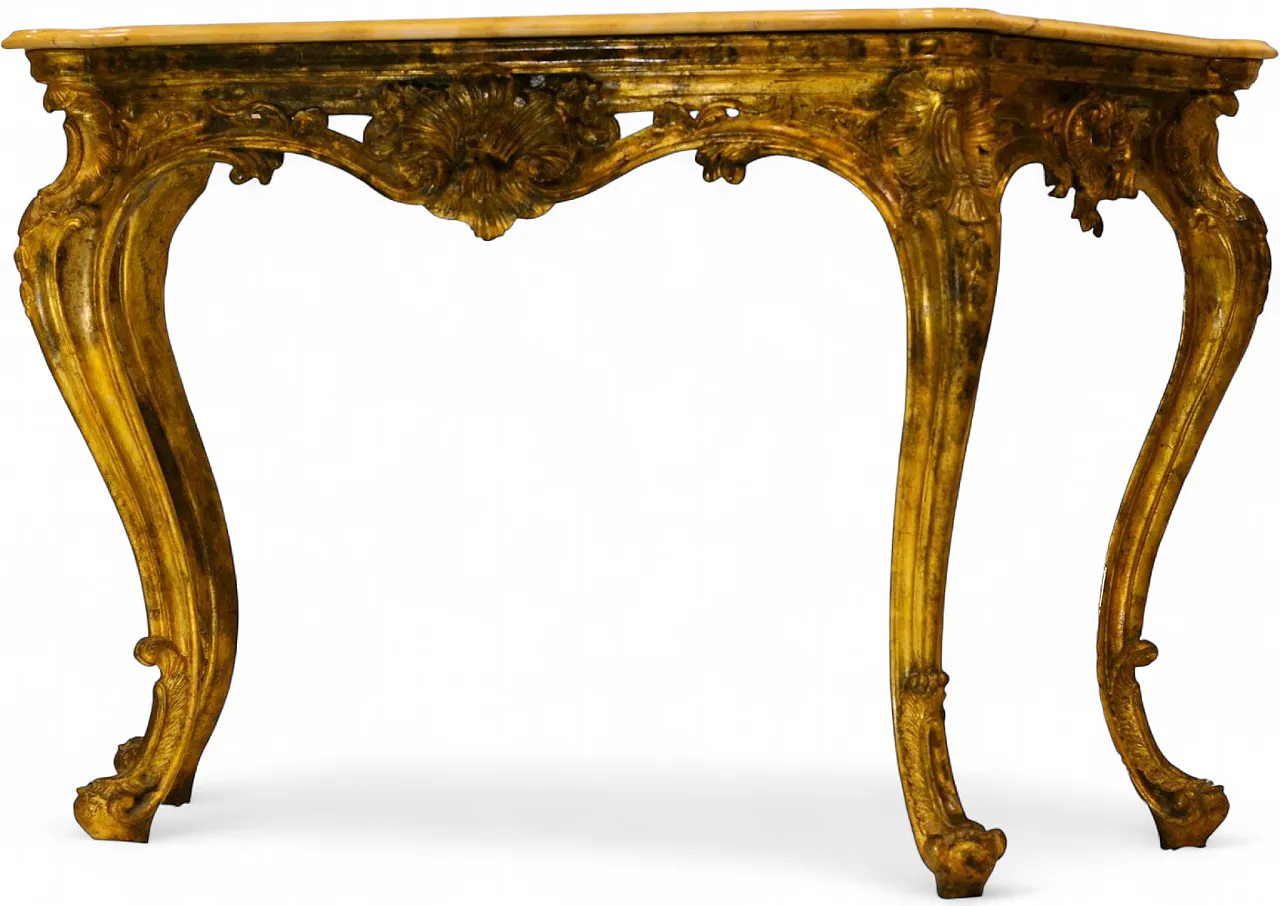 Louis XIV console in wood and Siena marble, 18th century 9