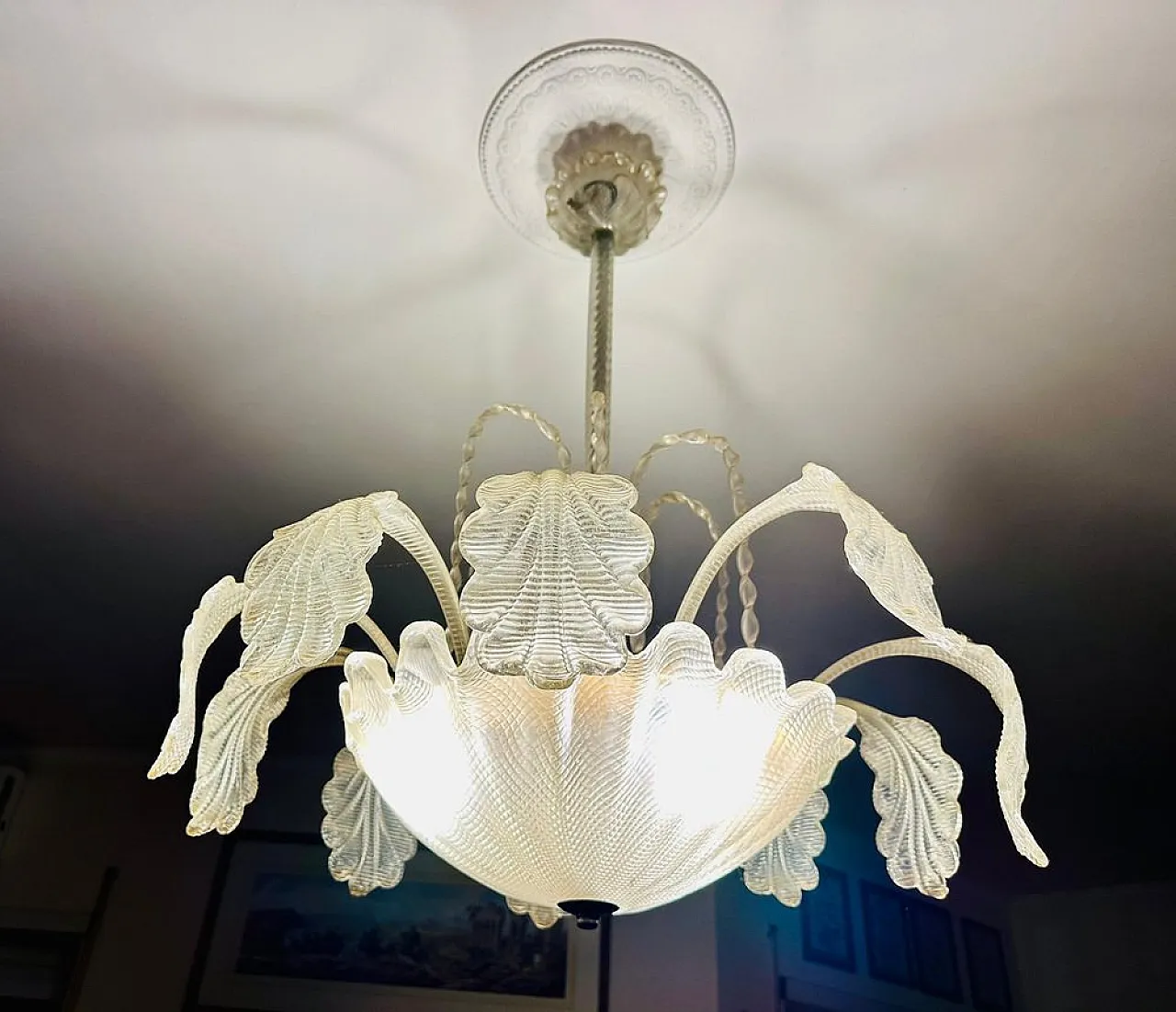 Lampadario Art Déco in vetro di Murano, anni '40 1