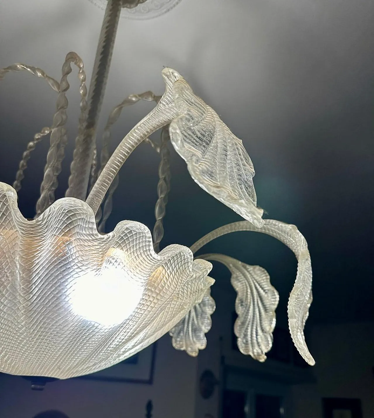 Lampadario Art Déco in vetro di Murano, anni '40 3