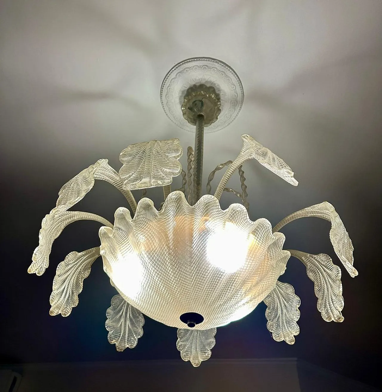 Lampadario Art Déco in vetro di Murano, anni '40 4