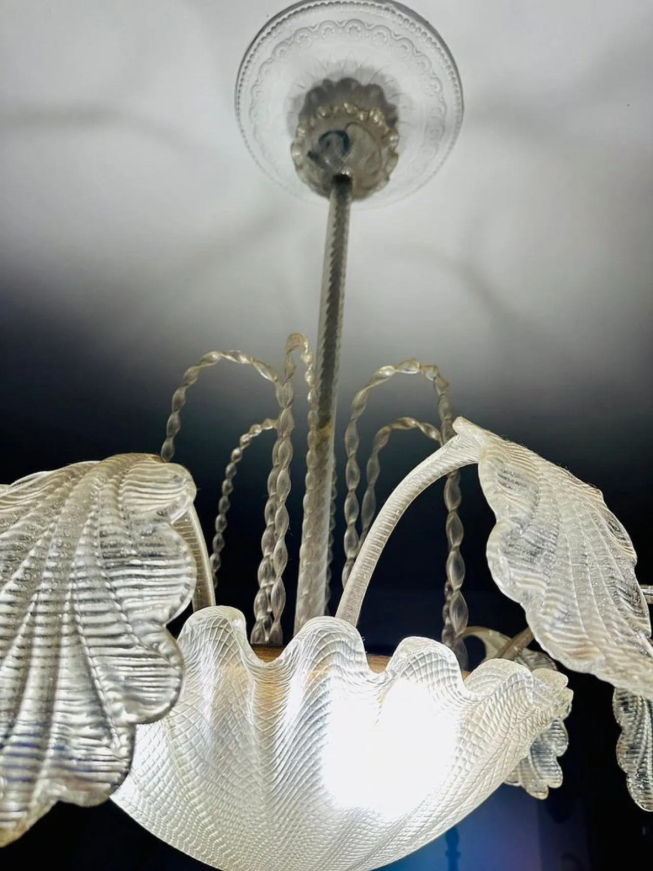 Lampadario Art Déco in vetro di Murano, anni '40 5